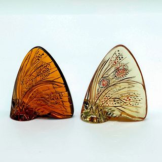 Pair of Lalique Crystal Enameled Gilt Butterfly Figurines