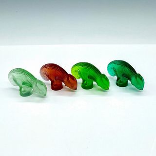 4pc Lalique Crystal Chameleon Figurines Frosted Color