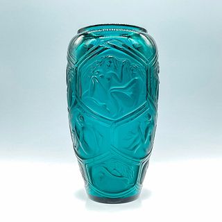 Lalique Teal Crystal Vase, Hesperides