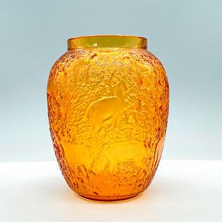 Lalique Crystal Vase, Biches Deer Amber