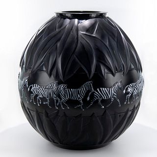 Lalique Black Crystal Tanzania Zebra Vase