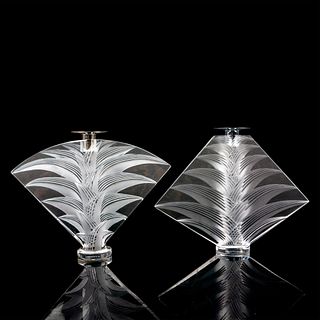 Pair of Lalique Crystal Candlesticks, Ravelana