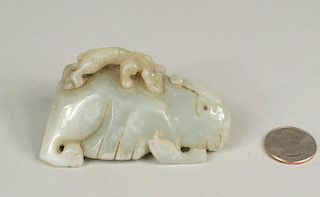 Chinese Jade Carving Of Bixie W/Dragon On Back