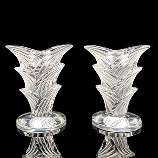 2pc Lalique Crystal Candle Sticks, Bougeoir Banians