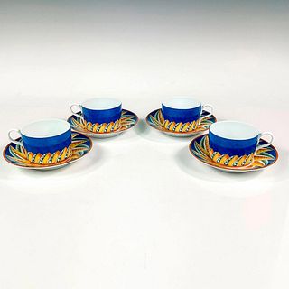 4pc Lalique Flat Cup and Saucer Set, Soleil