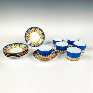 6pc Lalique Flat Cup and Saucer Set, Soleil