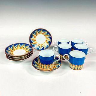 6pc Lalique Porcelain Demitasse Cup and Saucer Set, Soleil