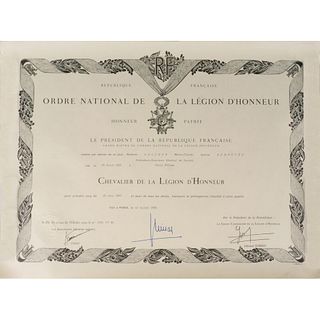 Marie-Claude Lalique, French Legion d'honneur Certificate