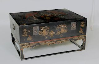Asian Lacquer Chest On Stand