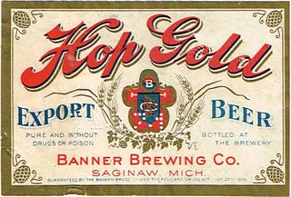 1910 Hop Gold Export Beer Label Undocumented Saginaw