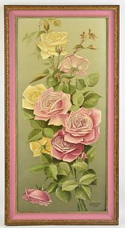  J.W WARDELL PINK & YELLOW ROSES PAINTING