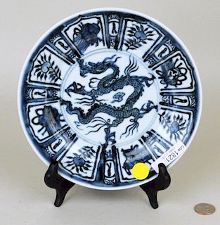 Chinese Blue & White Porcelain Dragon Plate