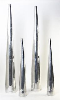 A Set of Four Modernist Aluminum Vases, Height of tallest 42 1/2 inches.