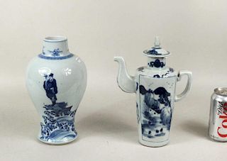 2 Chinese Qing Dynasty Blue & White Porcelain Ware