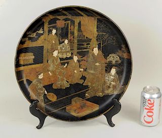 Japanned Lacquer Tray Depicting Asian Figures