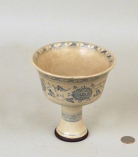 Chinese Porcelain Ming Stemmed Blue & White Cup