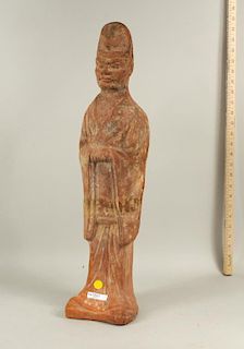 Large Chinese Carved Han Style Pottery Attendant