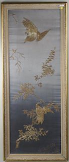 Framed Japanese Gold Embroidered Silk Panel