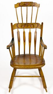 NEW ENGLAND PAINT DECORATED COMB-BACK LATE WINDSOR ROCKING CHAIR