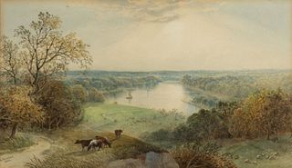 CORNELIUS PEARSON (AMERICAN, 1805-1891) LANDSCAPE WITH THE RIVER THAMES