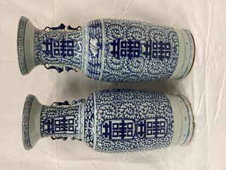 Pair Large Chinese Porcelain Temple Vases