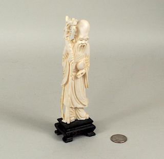 Asian Ivory Carving of Sage On Wood Stand