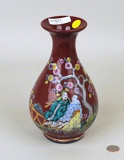 Chinese Qing Porcelain Red Ground Meeting Vase