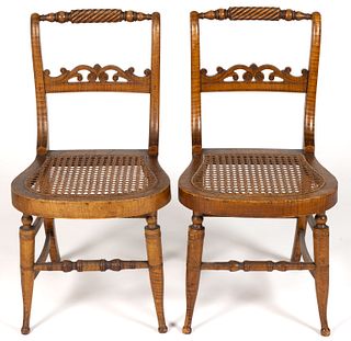 PAIR OF PHILADELPHIA, PENNSYLVANIA CLASSICAL TIGER MAPLE SIDE CHAIRS