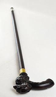 HAND-CRAFTED LION HANDLE WOODEN CANE