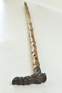 VICTORIAN SILVER REPOUSSE & THORN-WOOD WALKING STICK