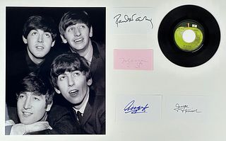 Set of All 4 Beatles Autographs w/ Apple 45 RPM Re