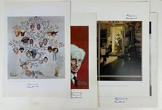Norman Rockwell-  4 Autographed Art Book Pages