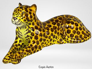 Vintage Italian Reclining Leopard Sculpture