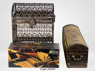 Metal Decorative Filigree Chest & Wooden Boxes