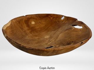 Large Natural Teak Wood Serving Bowl