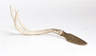 An Antler Mounted Letter Opener. Length overall 17 inches.