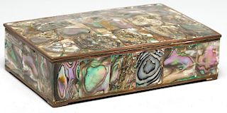 Mexican Mother-of-Pearl Inlaid Brass Cigarette Box