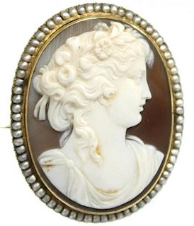 Shell Cameo in 10K Gold & Pearl Bezel