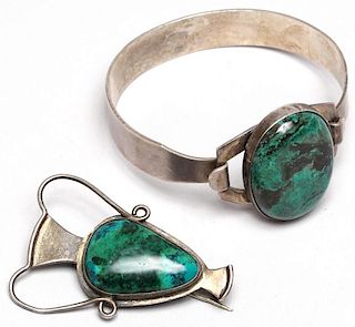 Israeli Silver & Turquoise Brooch & Bracelet