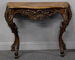 Antique Highly Carved & Banded Walnut Console