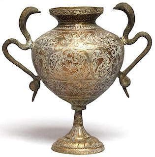 Indian Bronze Vase with Cobra Handles