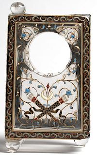 Antique Hand-Enameled Judaica Glass Clock Case