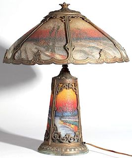 Vintage Reverse-Painted Scenic Panel Lamp