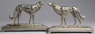 Pair Vintage Silvered Brass Borzoi Dog Bookends