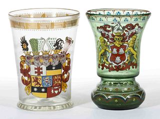 BOHEMIAN ARMORIAL HISTORISMUS AND ENAMEL-DECORATED ARTICLES, LOT OF TWO