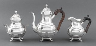 Portuguese Silver Three Piece Tea Set, ca. 1911