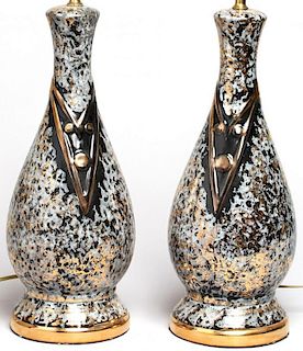 Pair of 1950s Modern Painted Ceramic Lamps