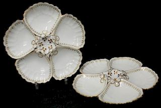 Pair of Vintage Limoges White & Gilt Oyster Plates