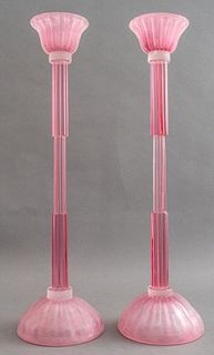 Karl Springer Attr. Murano Glass Candle Stands