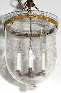 Etched Glass & Brass Chandelier